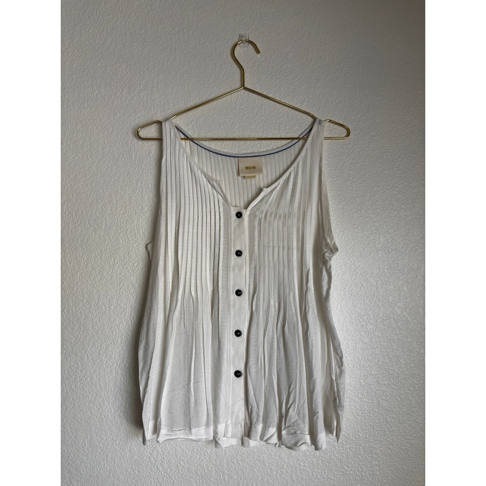 Maeve Anthropologie White Pleated Button Front Sleeveless Rayon Blouse Top — 10